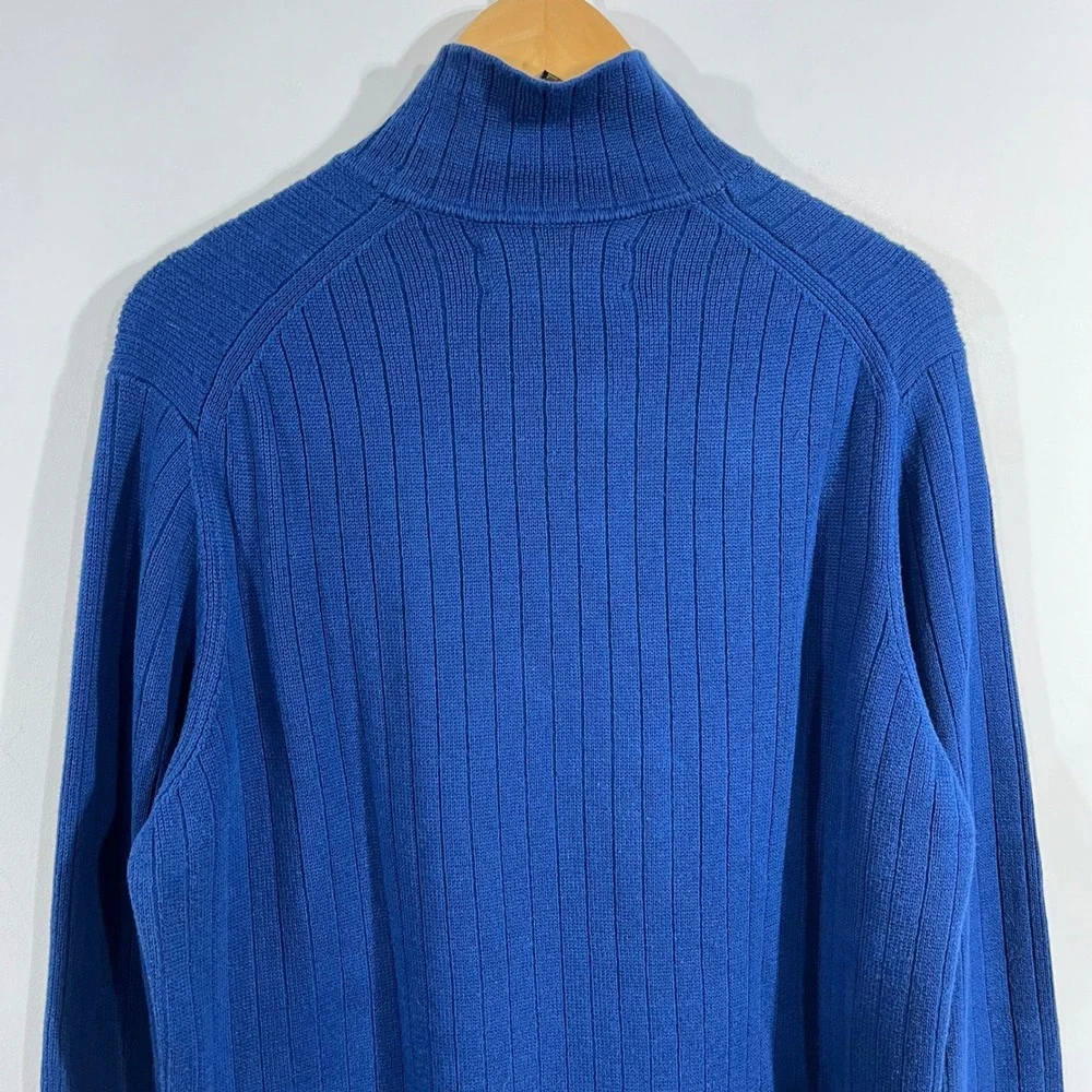 VTG 90s Abercrombie & Fitch Blue Preppy Ribbed Mock Neck Stripe Sweater Mens XL